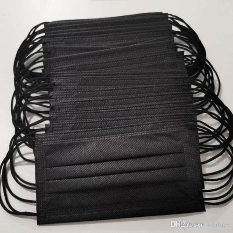 50 Pack 3 Ply Black Disposable Face Mask Non Woven Mask with Ear Loop
