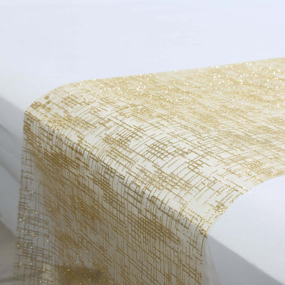 Mesh 11’’x108’’ Table Runner Metallic Gold - Glitter Design for Convenient Event Decoration - Runners