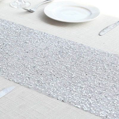 Mesh 11’’x108’’ Table Runner Metallic Silver â€“ Glitter Design for Convenient Event Decoration - Runners