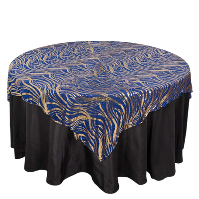 Mesh 72’’x72’’ Table Overlay Square Tablecloth Royal Blue - Wave Embroidered Sequins Table Topper - Overlays