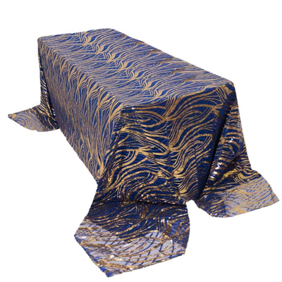 Mesh 90’’x156’’ Rectangle Tablecloth Royal Blue/Gold - Wave Sequin Embroidered Table Cover - Tablecloths