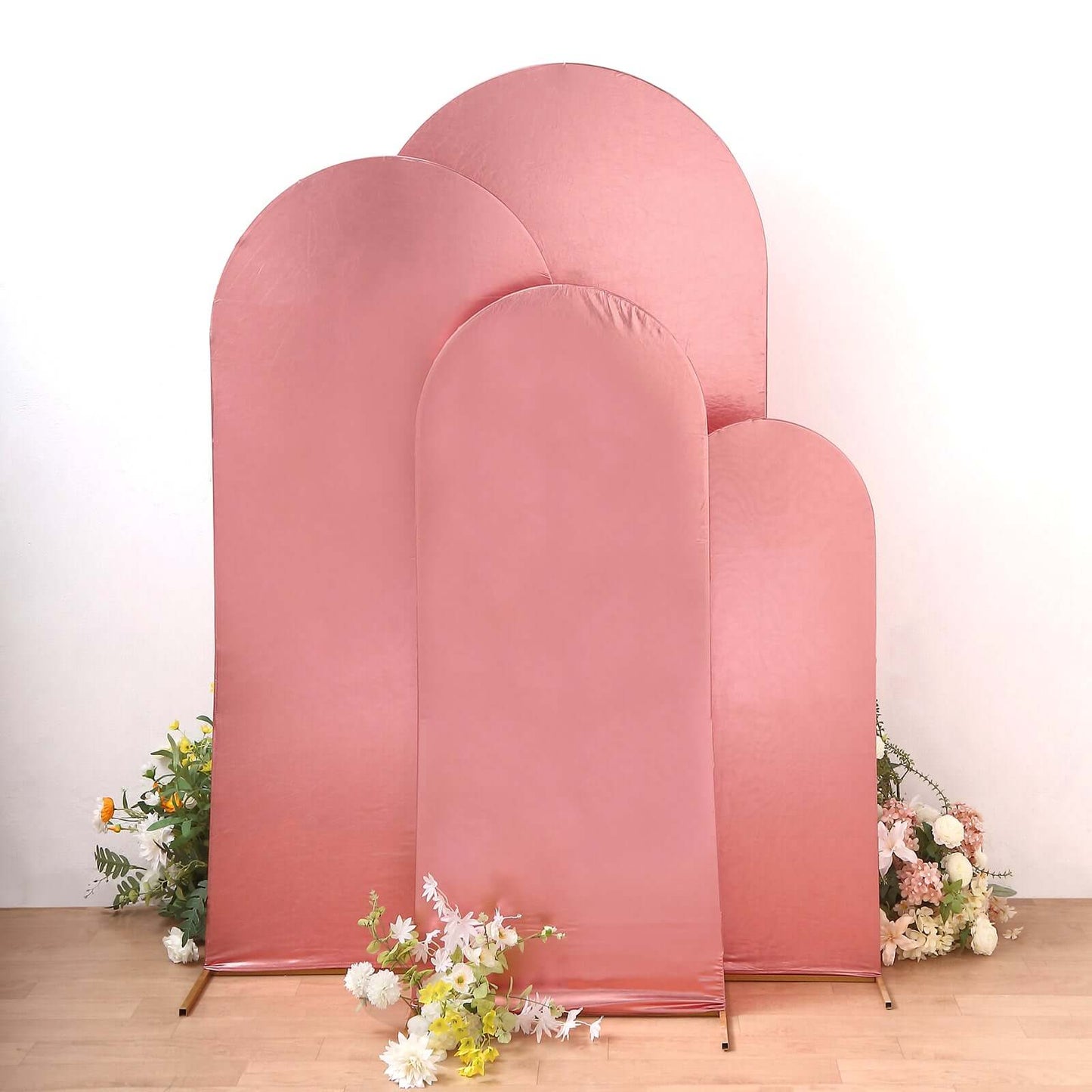 Set of 4 Metallic Rose Gold Shiny Aluminum Alloy Wedding Arch Cover For Round Top Chiara Backdrop Stand - 4ft,5ft,6ft,7ft