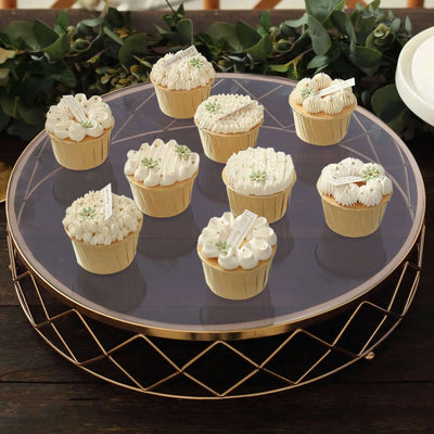 Metal Cake Stand Geometric Diamond Cut Design Gold with Glass Top - Dessert Display Riser 16’’ - Cake Stands