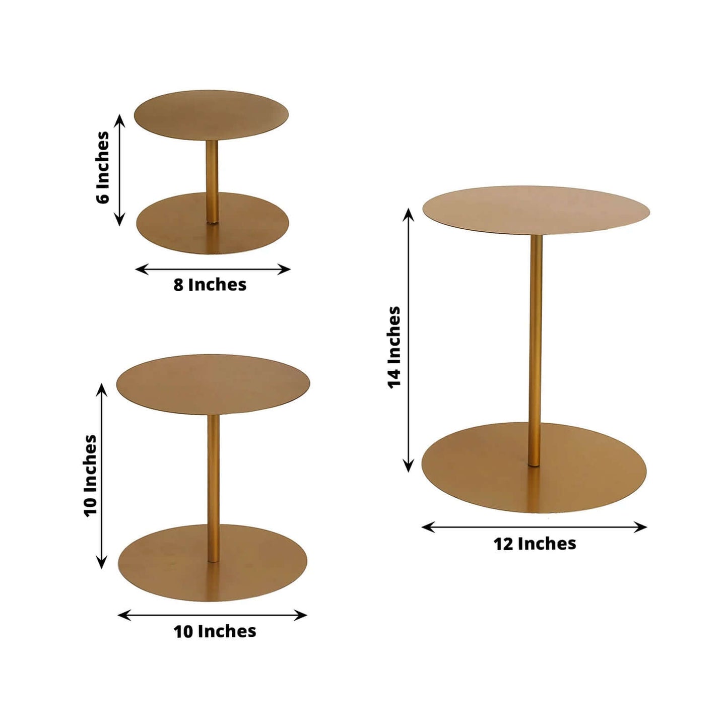 Set of 3 Metal Pedestal Cake Stands Heavy Duty Round Design Gold - Cupcake Dessert Display Props 8", 10", 12"