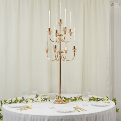 Metal Floor Candelabra Candle Holder 9-Arm Vintage Taper Stand Gold Table Centerpiece for Weddings & Parties 46’’ Tall