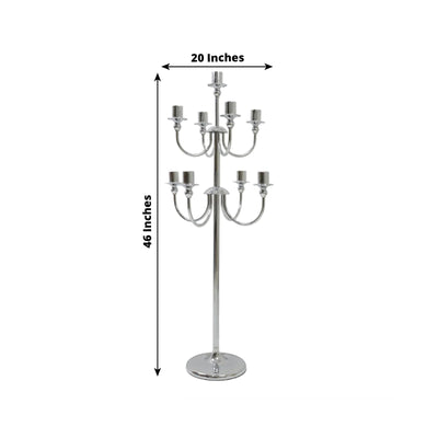 Metal Floor Candelabra Candle Holder 9-Arm Vintage Taper Stand Silver Table Centerpiece for Weddings & Parties 46’’