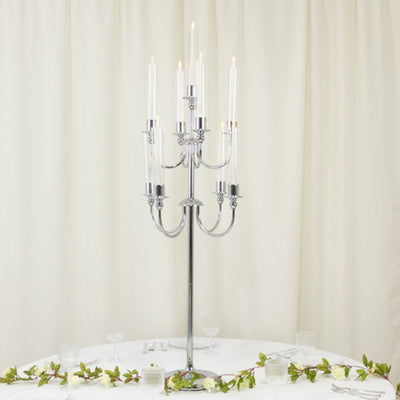 Metal Floor Candelabra Candle Holder 9-Arm Vintage Taper Stand Silver Table Centerpiece for Weddings & Parties 46’’
