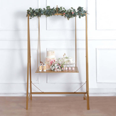 Metal Floor Swing Cake Stand Gold - Exquisite Hanging Dessert Display Serving Station for Upscale Parties & Weddings 6ft Tall