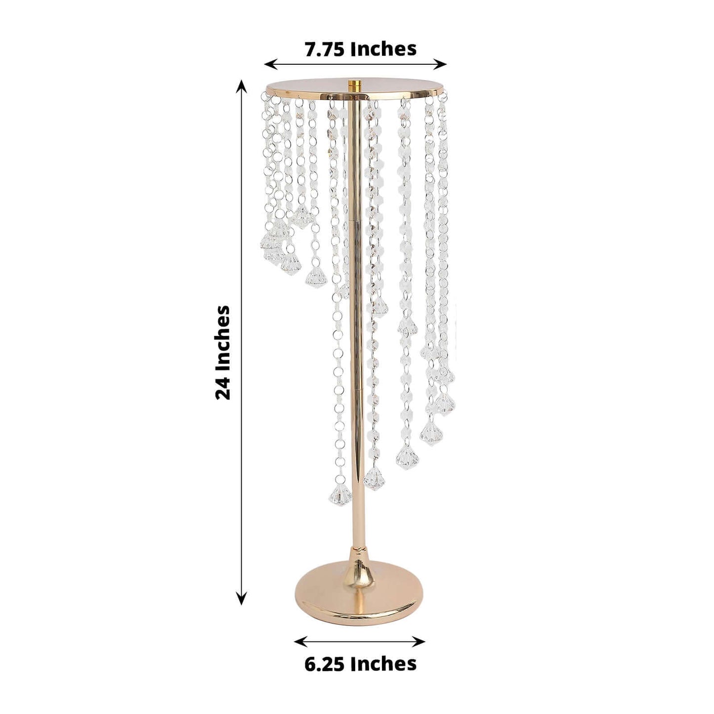 2-Pack Metal Flower Stand Gold with Spiral Hanging Beads - Crystal Pedestal Table Wedding Centerpiece 24"