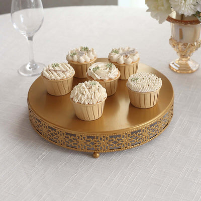 Metal Pedestal Cake Stand Fleur De Lis Round Design Gold - Cupcake Dessert Display Table Centerpiece 12’’ - Cake Stands