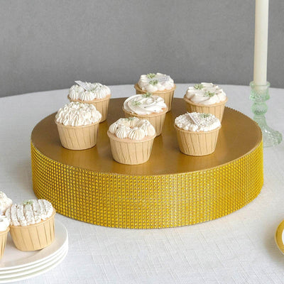 Metal Pedestal Cake Stand Round Design with Rhinestones Gold - Cupcake Holder and Dessert Table Centerpiece 14’’ - Cake