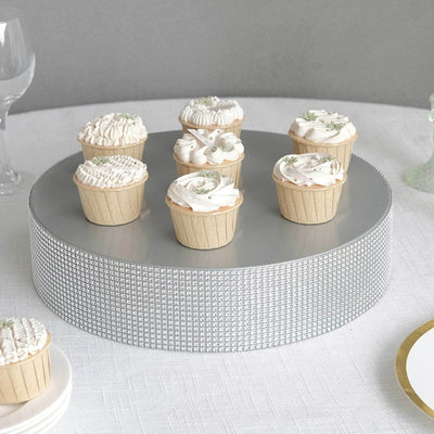 Metal Pedestal Cake Stand Round Design with Rhinestones Silver - Cupcake Holder and Dessert Table Centerpiece 14’’