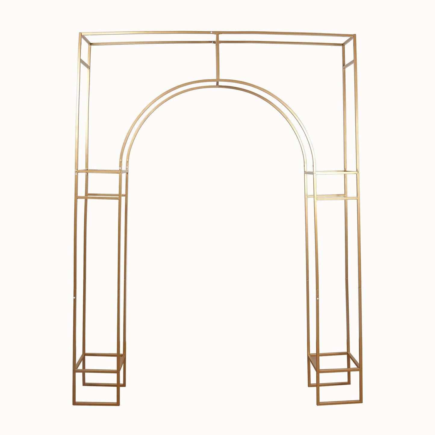 8ft Heavy Duty Gold Metal Rectangular Wedding Arch in Arc de Triomphe Style, 3D Floral Balloon Frame Backdrop Stand