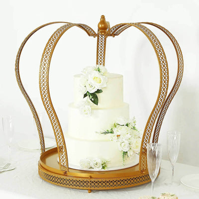 Metal Wedding Cake Stand 26’’ Gold Princess Crown Style - Exquisite Cupcake Display Holder Centerpiece for Fairy Tale