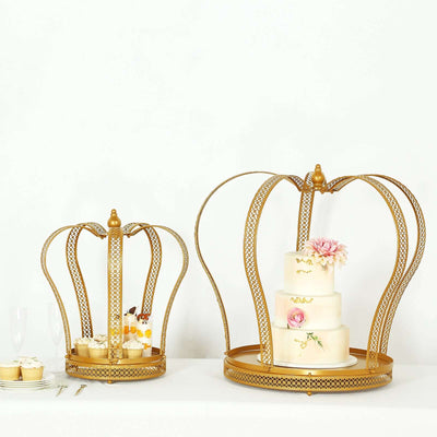 Metal Wedding Cake Stand 26’’ Gold Princess Crown Style - Exquisite Cupcake Display Holder Centerpiece for Fairy Tale