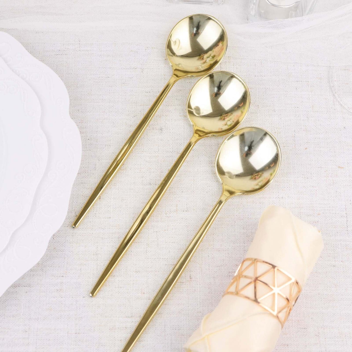 24-Pack Plastic Spoons Glossy Gold - Premium Heavy Duty Disposable Silverware 8"