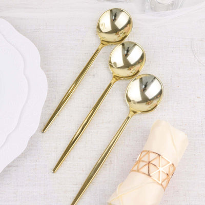 24-Pack Plastic Spoons Glossy Gold - Premium Heavy Duty Disposable Silverware 8"