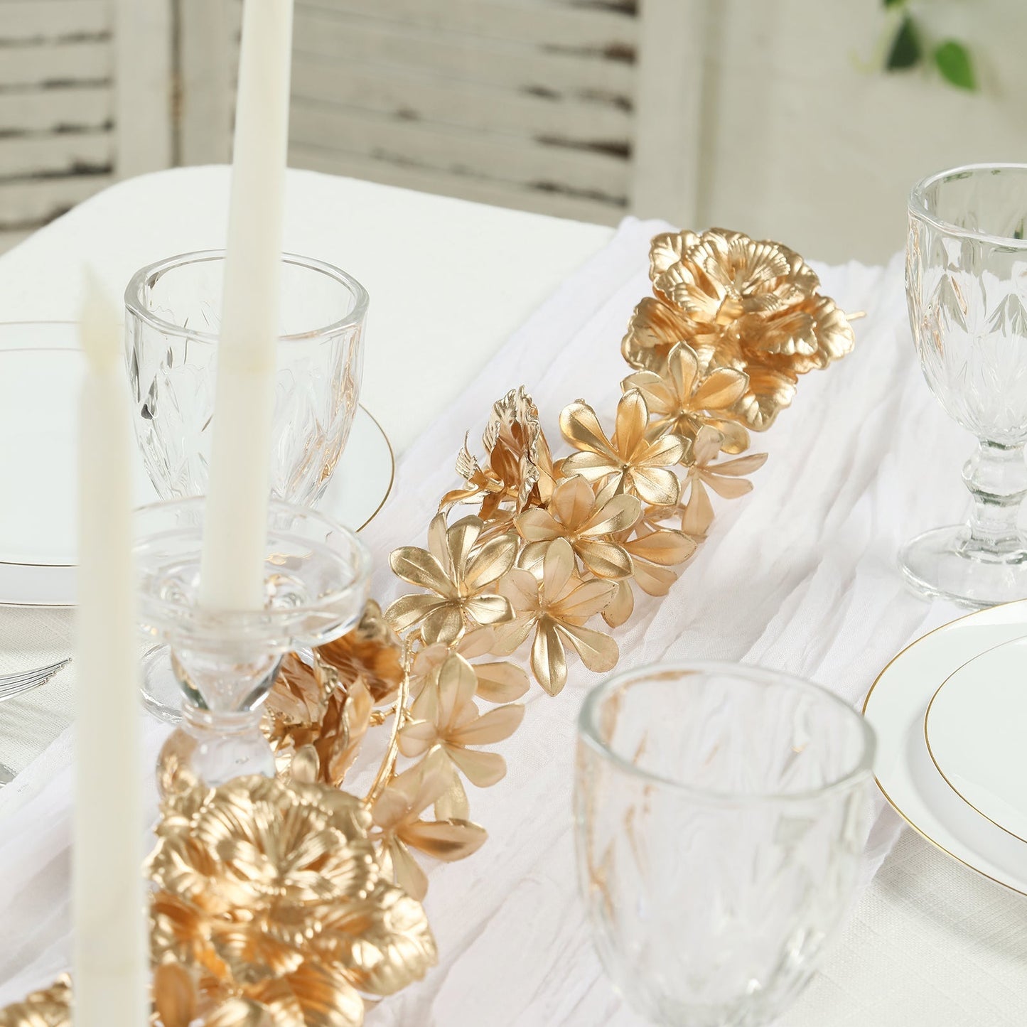 6.5ft Metallic Gold Artificial Flower Garland  - Magnolia & Jasmine Hanging Vine for Table, Arch & Backdrop Decor