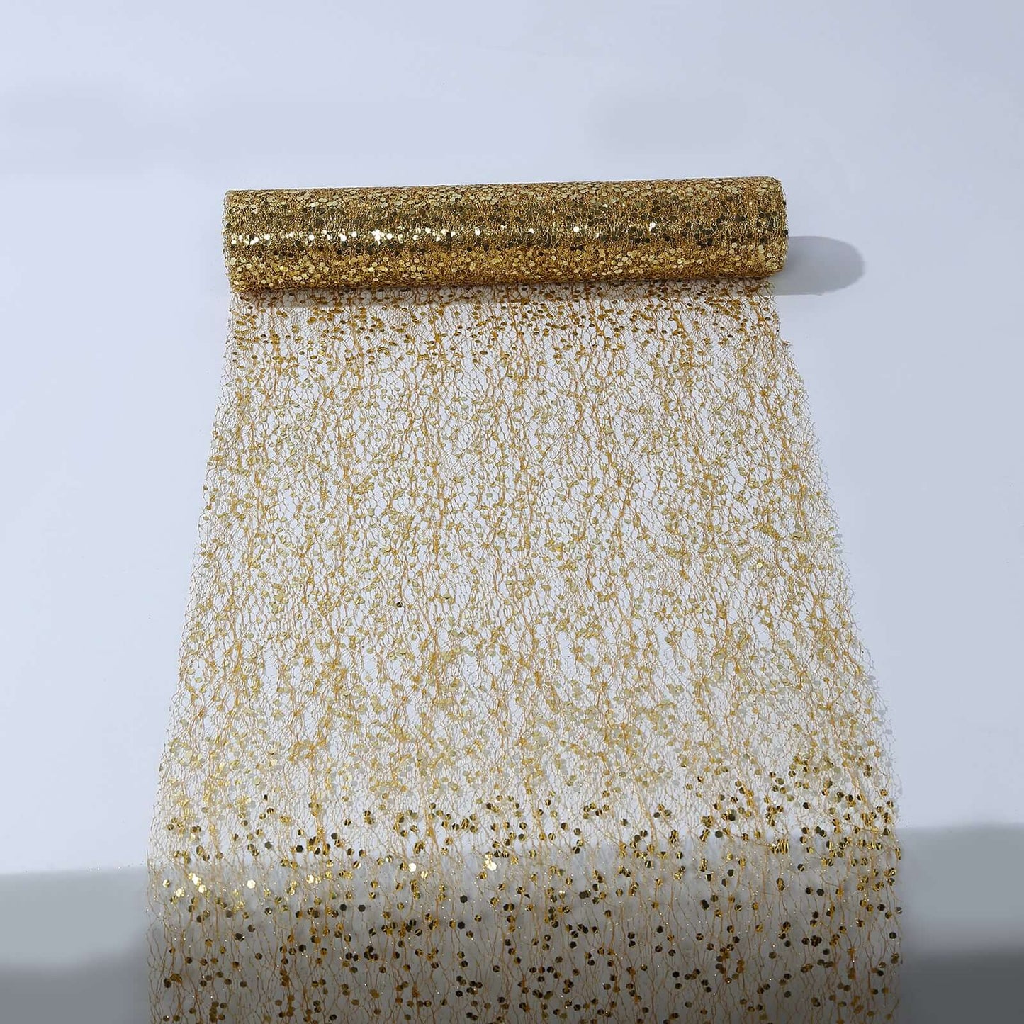 Mesh 11"x108" Table Runner Metallic Gold â€“ Glitter Design for Convenient Event Decoration