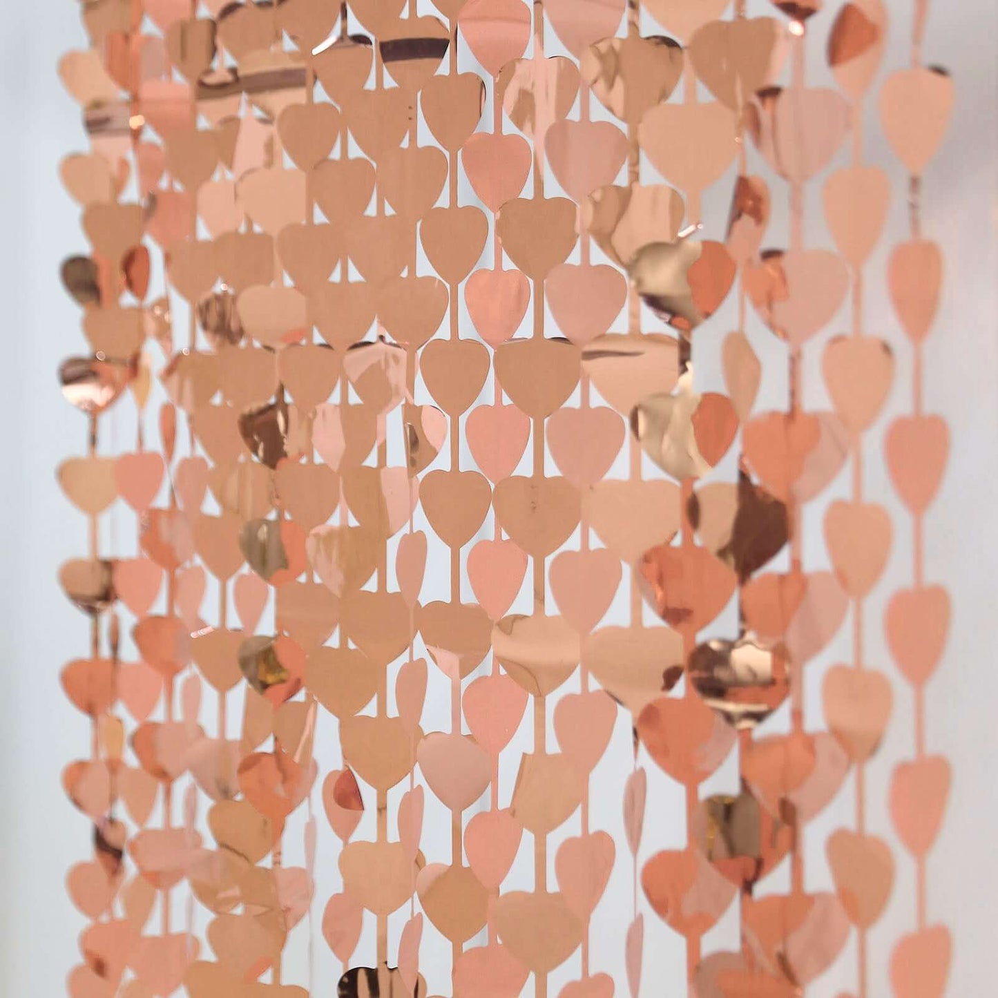 Rose Gold Heart Chain Foil Fringe Curtain Party Backdrop, Metallic Rose Gold Tinsel Streamer Party Decor - Door Window Foil Curtain - 3ftx6.5ft