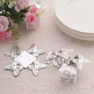 50-Pack Mini Paper Truffle Cup Liners Butterfly Square Design Metallic Silver - 225GSM Cupcake Tray Wrappers 4"