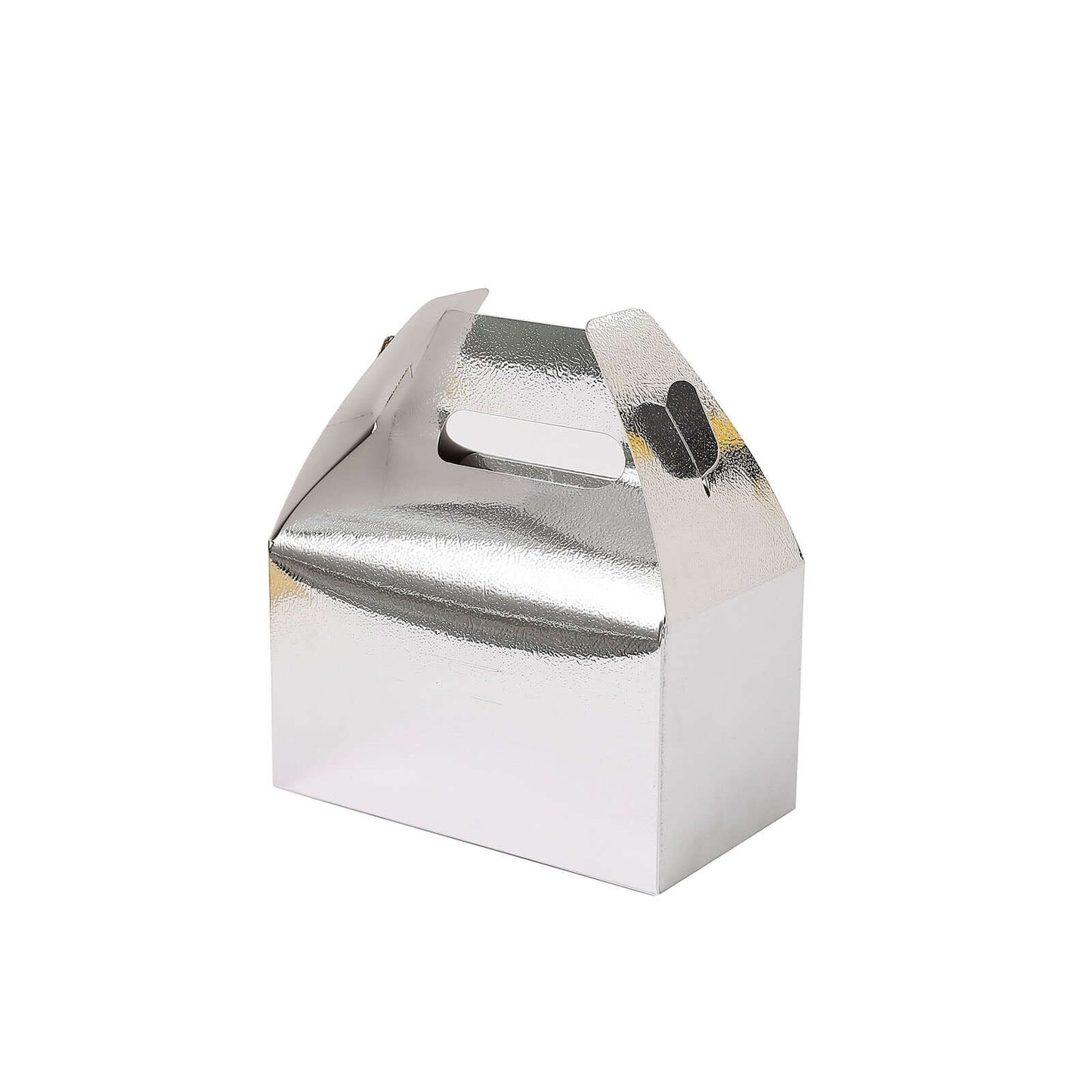 25 Pack Metallic Silver Candy Gift Tote Gable Boxes, Party Favor Treat Bags - 6"x3.5"x7"