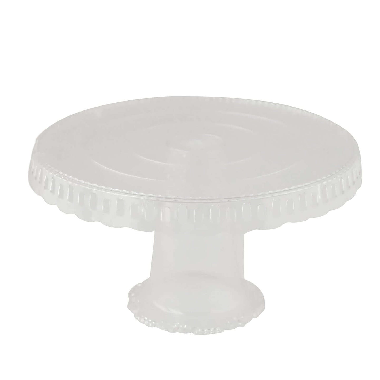 4-Pack Plastic Round Pedestal Cake Stands Clear - Reusable Cupcake Pastry Display Risers with Hollow Ribbon Trim Edges for Stylish Dessert Presentation 13"