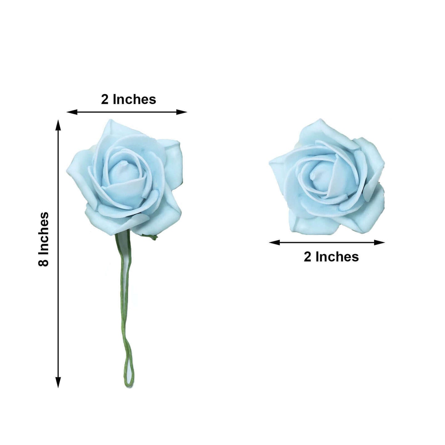24 Roses 2" Dusty Blue Artificial Foam Flowers With Stem Wire and Leaves