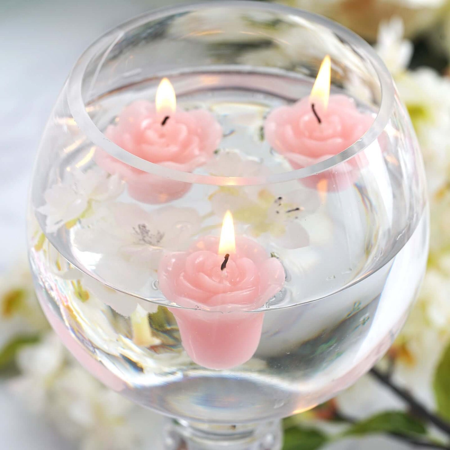 12-Pack Mini Floating Candles Rose Flower Design Pink - Wedding Vase Fillers for Decor 1"