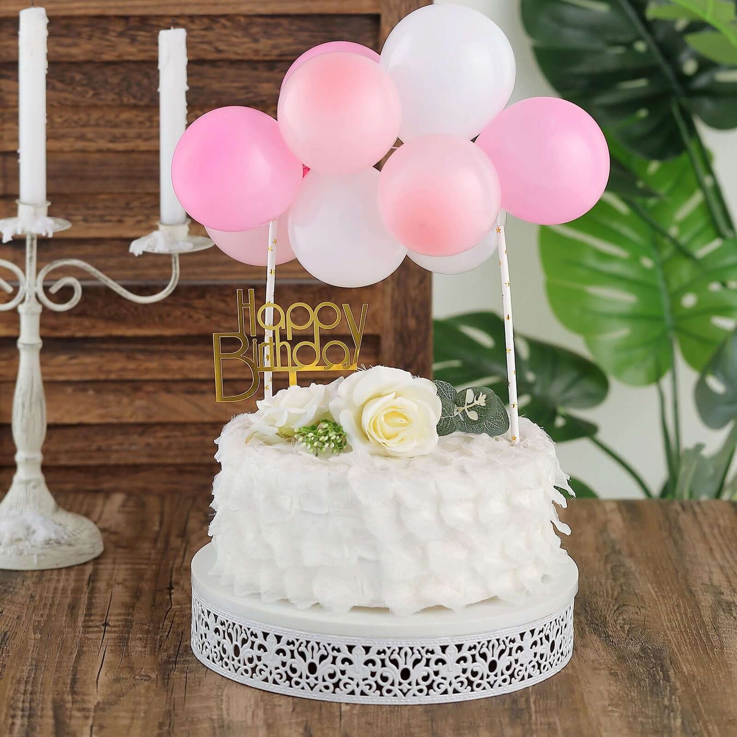 11 Pcs Balloon Cake Topper Blush, Pink and White - Whimsical Clustered Mini Garland Cake Inserts DIY Party Decorations
