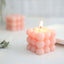 2-Pack Decorative Paraffin Wax Candles Bubble Cube Design Blush - Unscented Long Burning Pillar Candle Set 2"