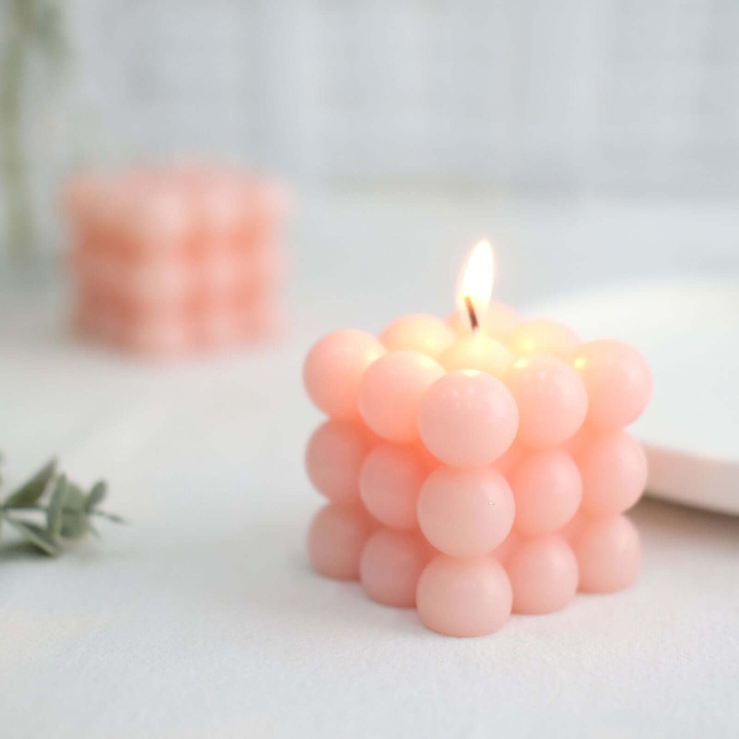 2-Pack Decorative Paraffin Wax Candles Bubble Cube Design Blush - Unscented Long Burning Pillar Candle Set 2"