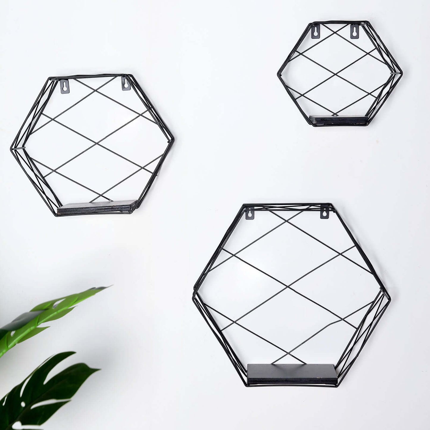 3 Pack Black Hexagonal Floating Wall Shelves, Decorative Geometric Wall Mounted Shelves - 9",12",14"