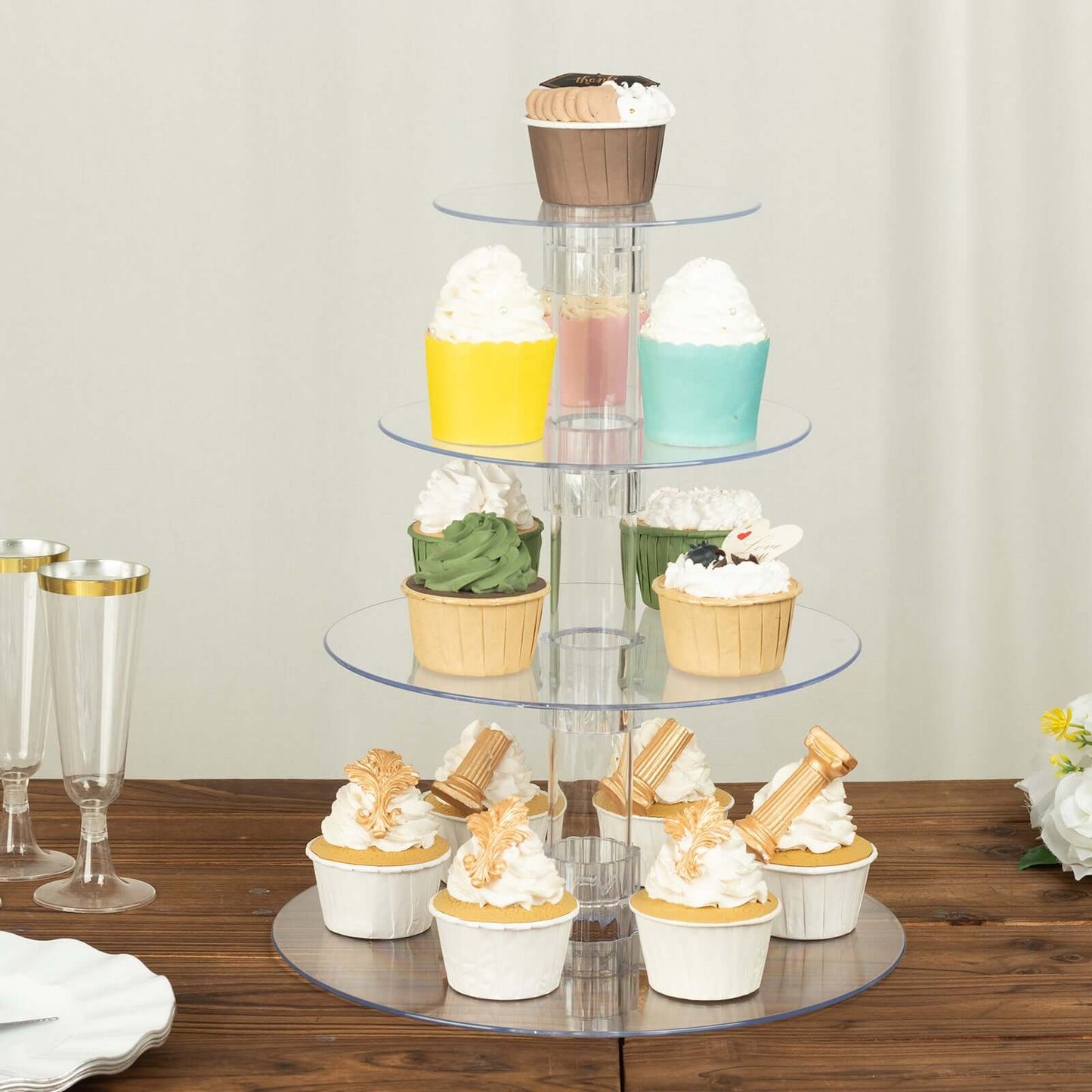 4-Tier Acrylic Round Cupcake Stand Clear - Buffet Party Tables 14"