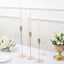 Set of 3 Taper Candle Stands Gold Metal Decorative Round Base Design - Wedding Table Accents 9", 10", 13"