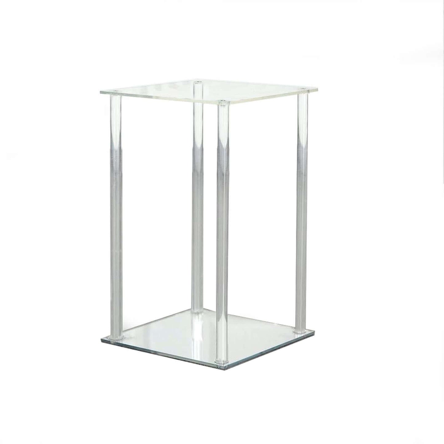 Acrylic Flower Vase Pillar Stand with Square Mirror Base Clear - Stylish Wedding Table Centerpiece 16"