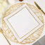 10-Pack Plastic 8" Square Dessert Plates in White Concave Style with Gold Rim - Modern Disposable Salad Appetizer Party Plates for Weddings & Special Events
