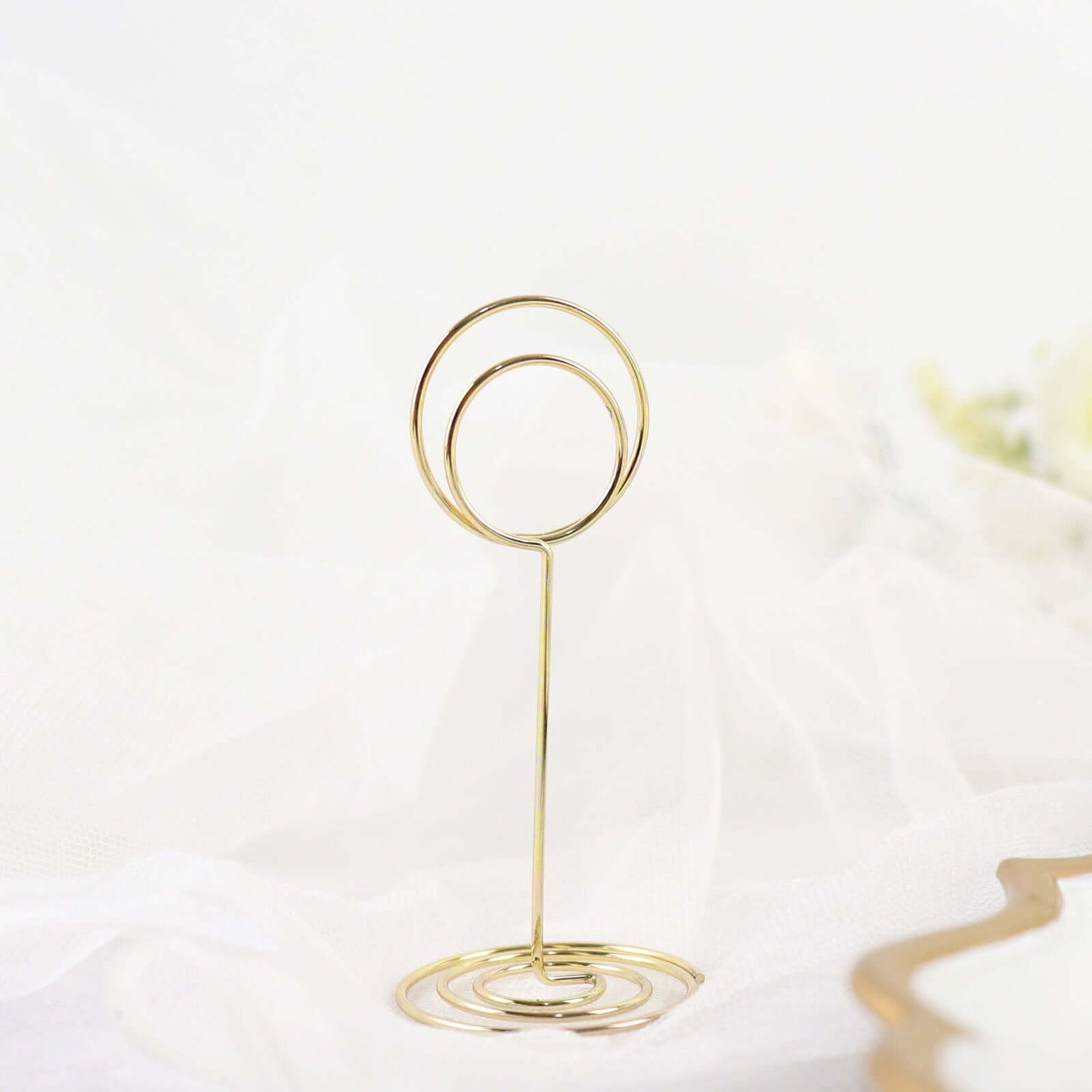 10-Pack Metal Card Holder Stands Mini Circle Hoop Design Gold - Table Number Stands and Wedding Place Card Menu Clips 3.5"