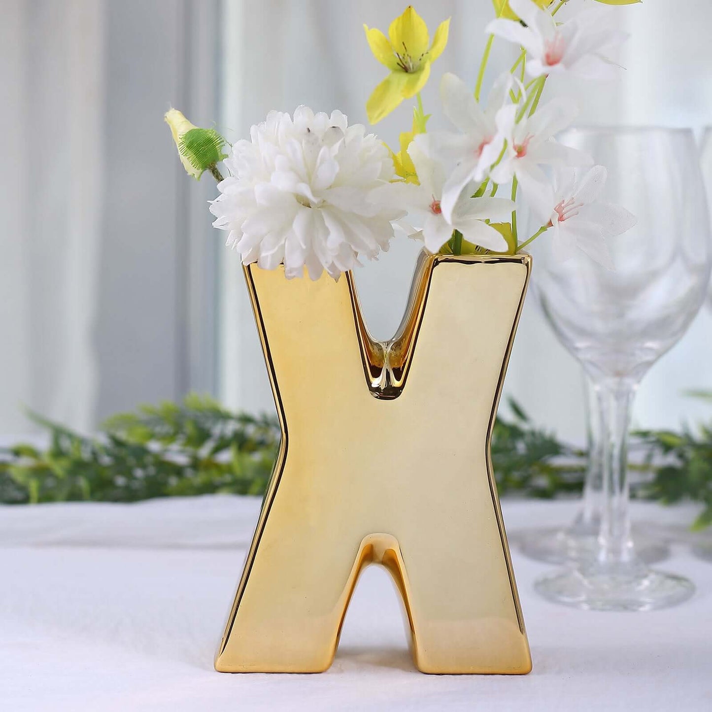 Shiny Ceramic Vase Letter "X" Gold Plated - Chic Bud Planter Pot for Events & Decor 6"