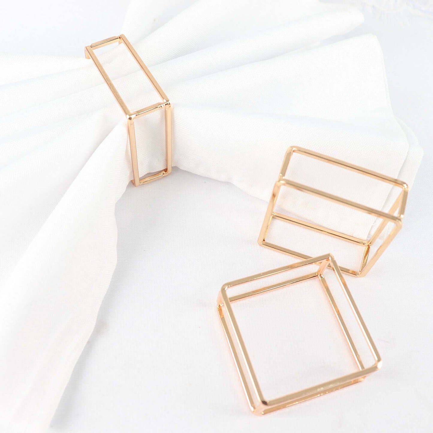 4 Pack Gold Metal Hollow Square Napkin Rings, Modern Geometric Cube Napkin Holders