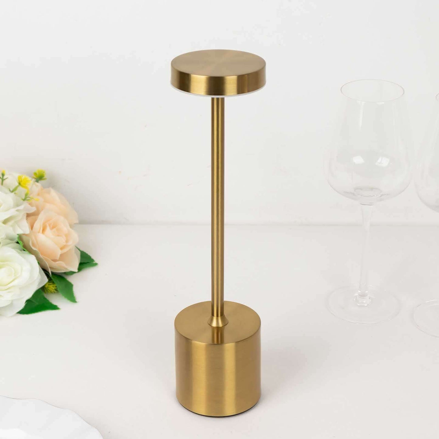 Cordless Table Lamp Modern Metal Gold Design LED Dimmable with Touch Control - Rechargeable Night Light 13"