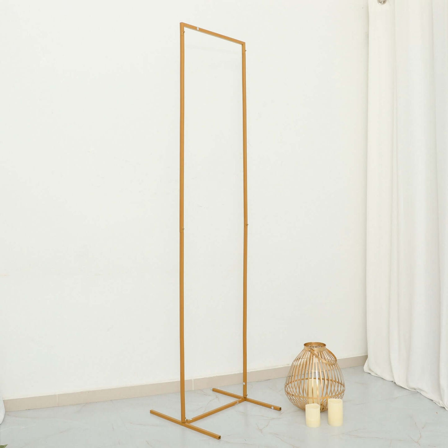 Wedding Arch Slim Gold Metal Rectangular Design Backdrop Stand - Floral Display Frame 6.5ft