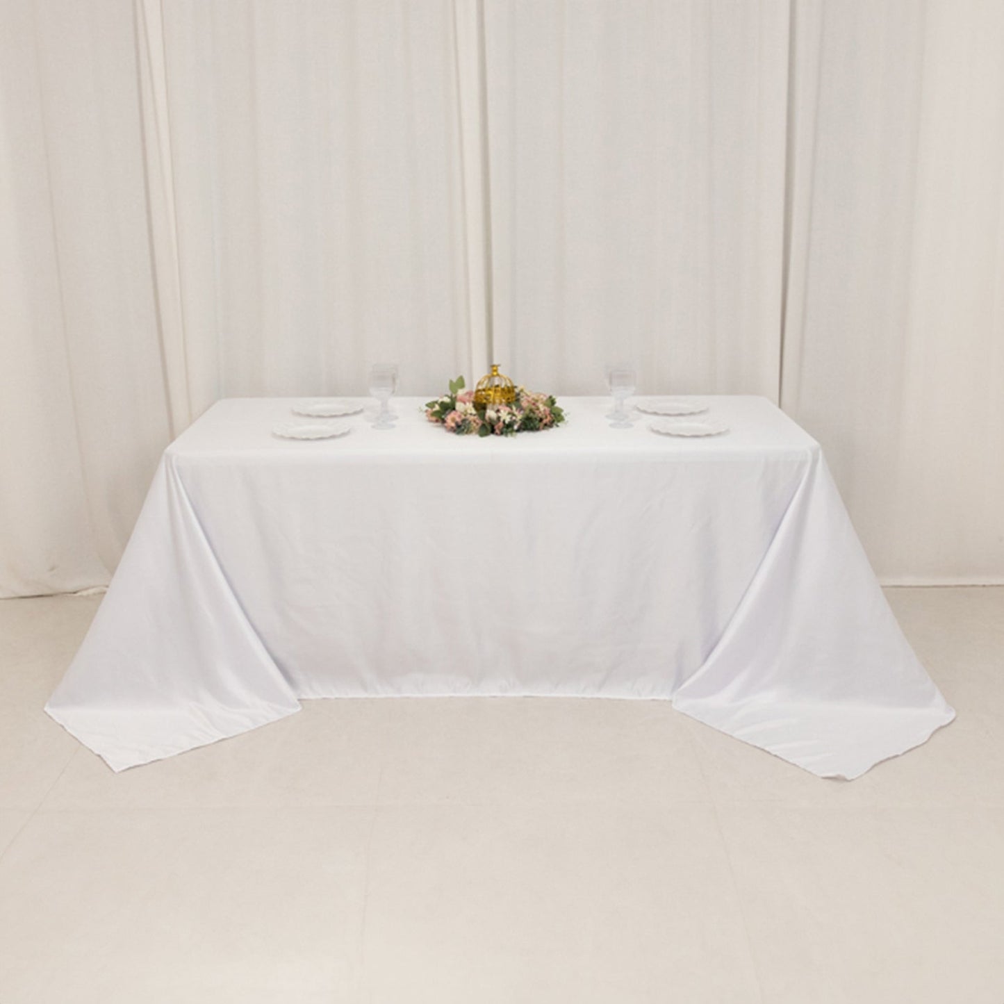 Lamour Satin 90"x132" Rectangle Tablecloth White - Soft & Silk-Like Seamless Table Cover for Weddings & Parties