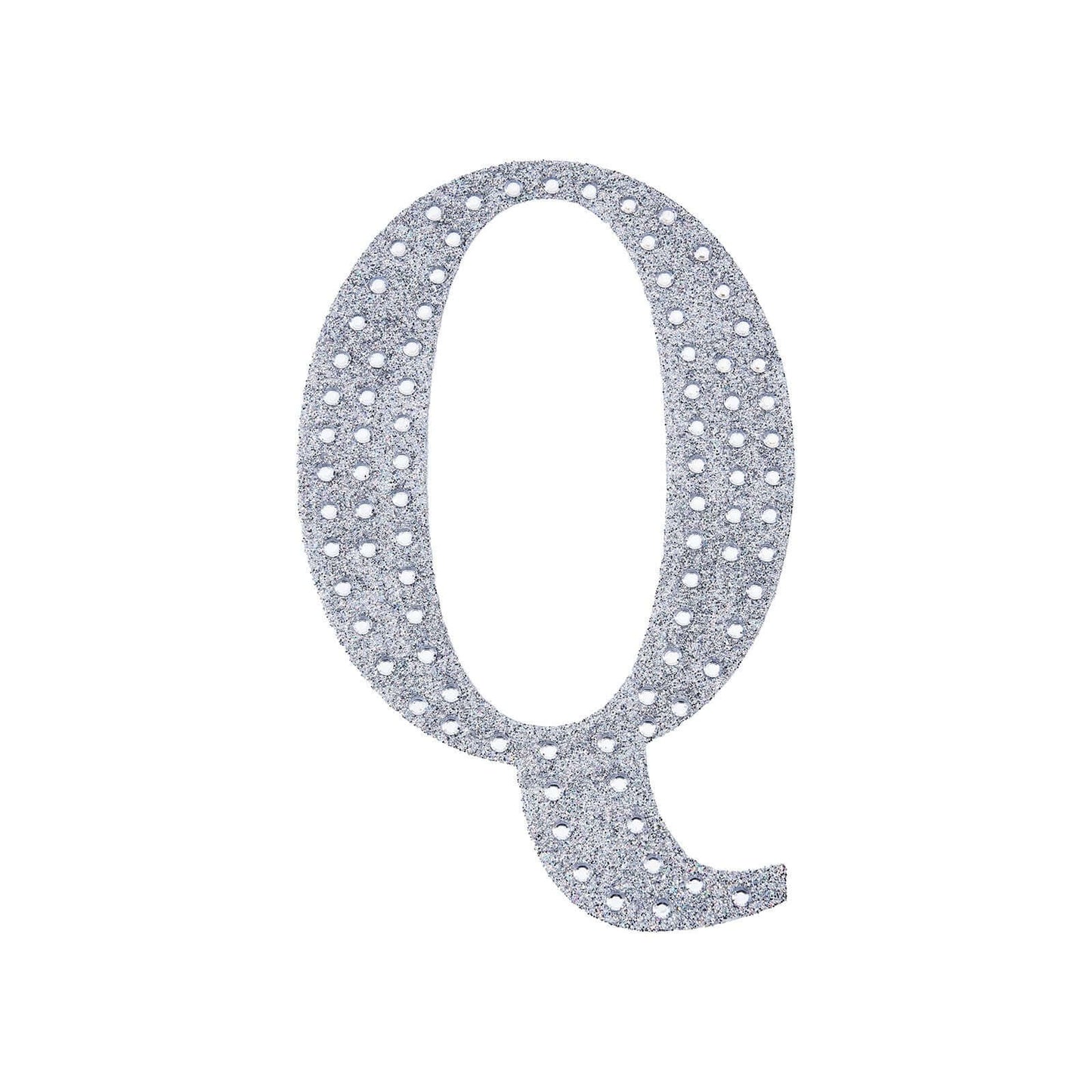 Decorative Rhinestone Alphabet "Q" Letter Stickers, Glitter Adhesive Craft Letters Silver DIY Sparkle Embellishments 6"