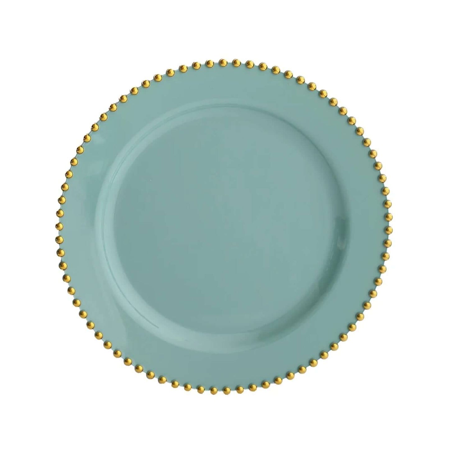 10-Pack Plastic 10" Round Dinner Plates in Dusty Sage Green with Gold Beaded Rim - Disposable Party Plates for Banquets & Festive Occasions