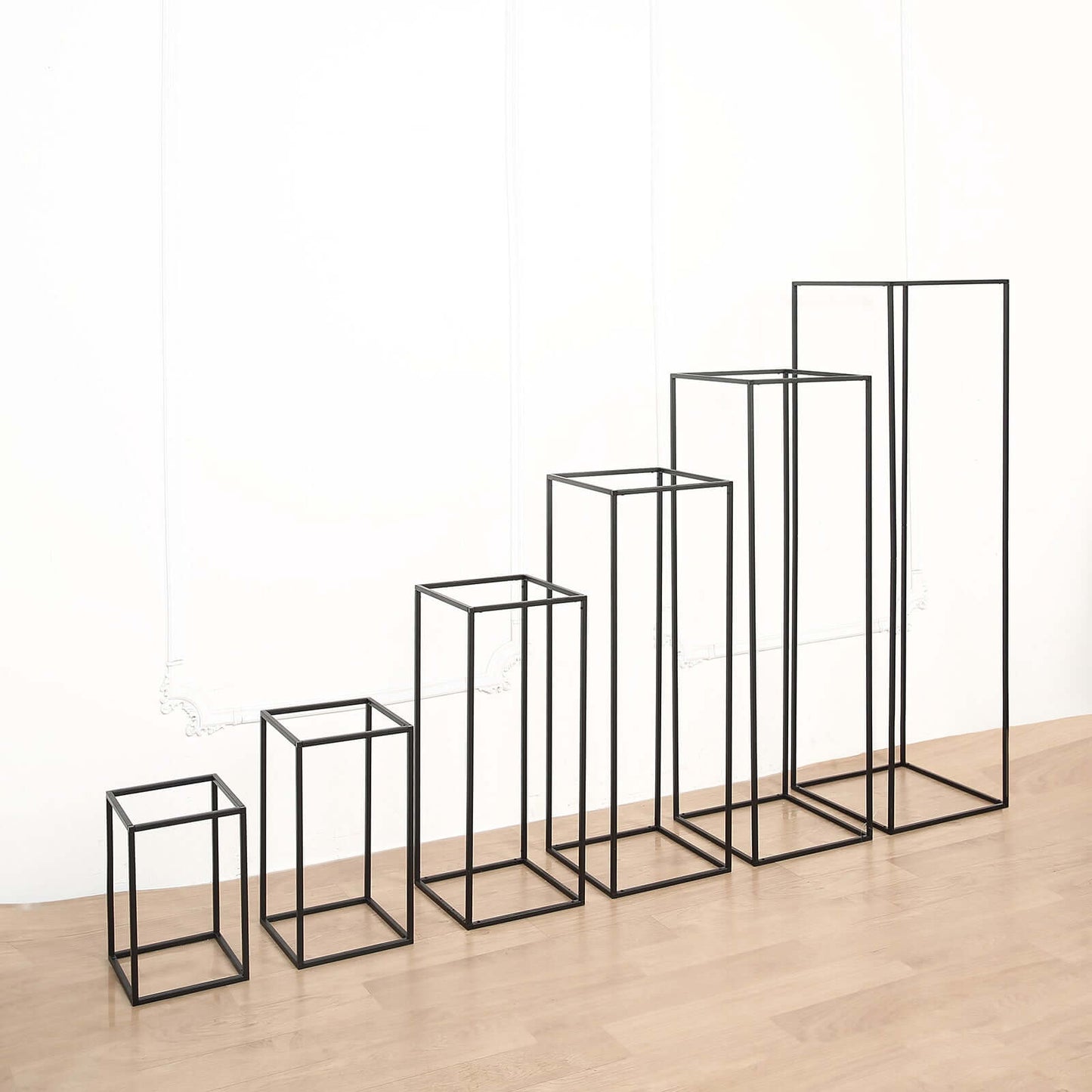 2-Pack Wedding Flower Stand Matte Black Metal Geometric Column Frame Rectangular - Versatile Floral Pedestal for Sophisticated Arrangements 12"