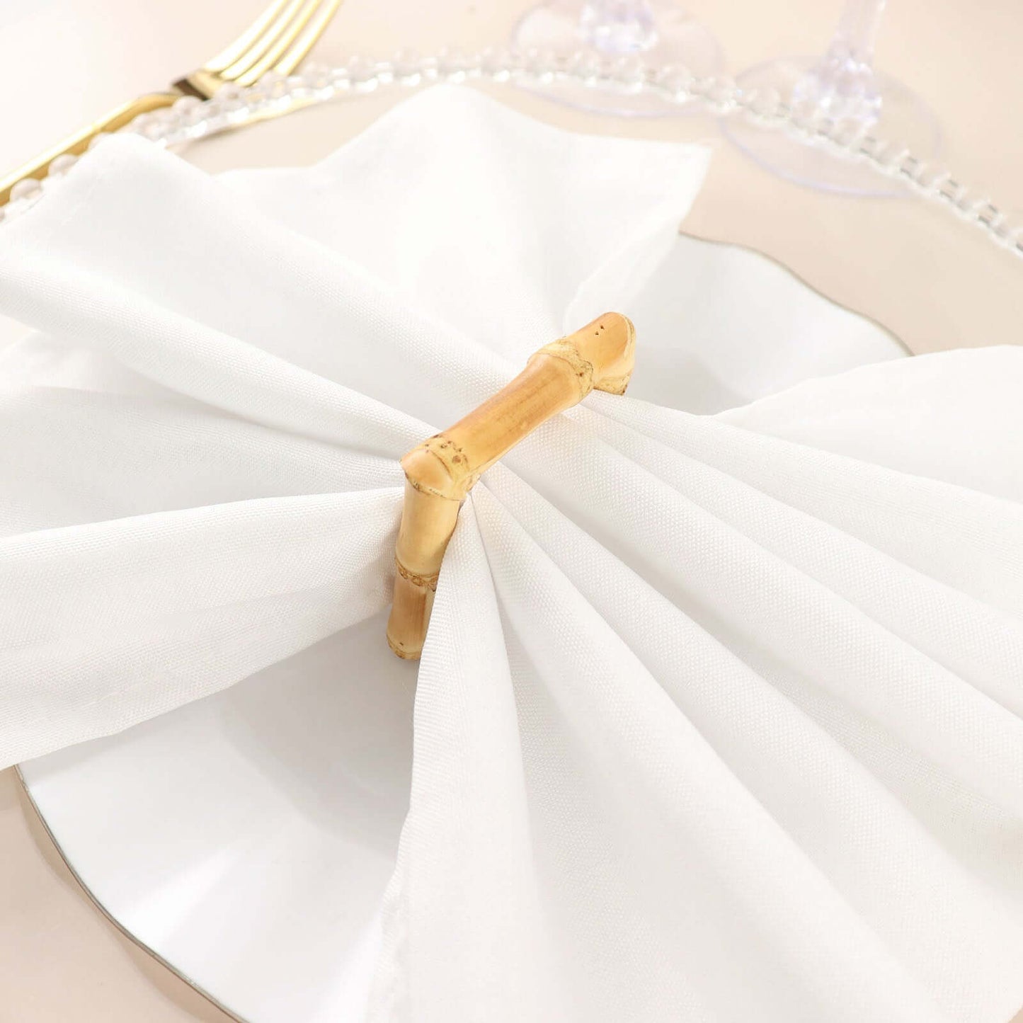 4 Pack Natural Bamboo Wooden Square Napkin Rings, Rustic Boho Chic Napkin Holders