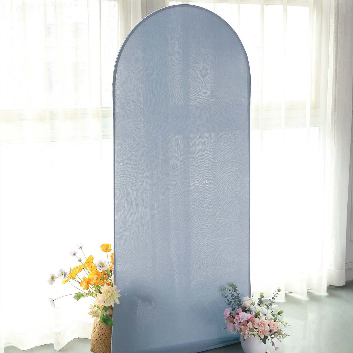 6ft Matte Dusty Blue Spandex Fitted Chiara Backdrop Stand Cover For Round Top Wedding Arch