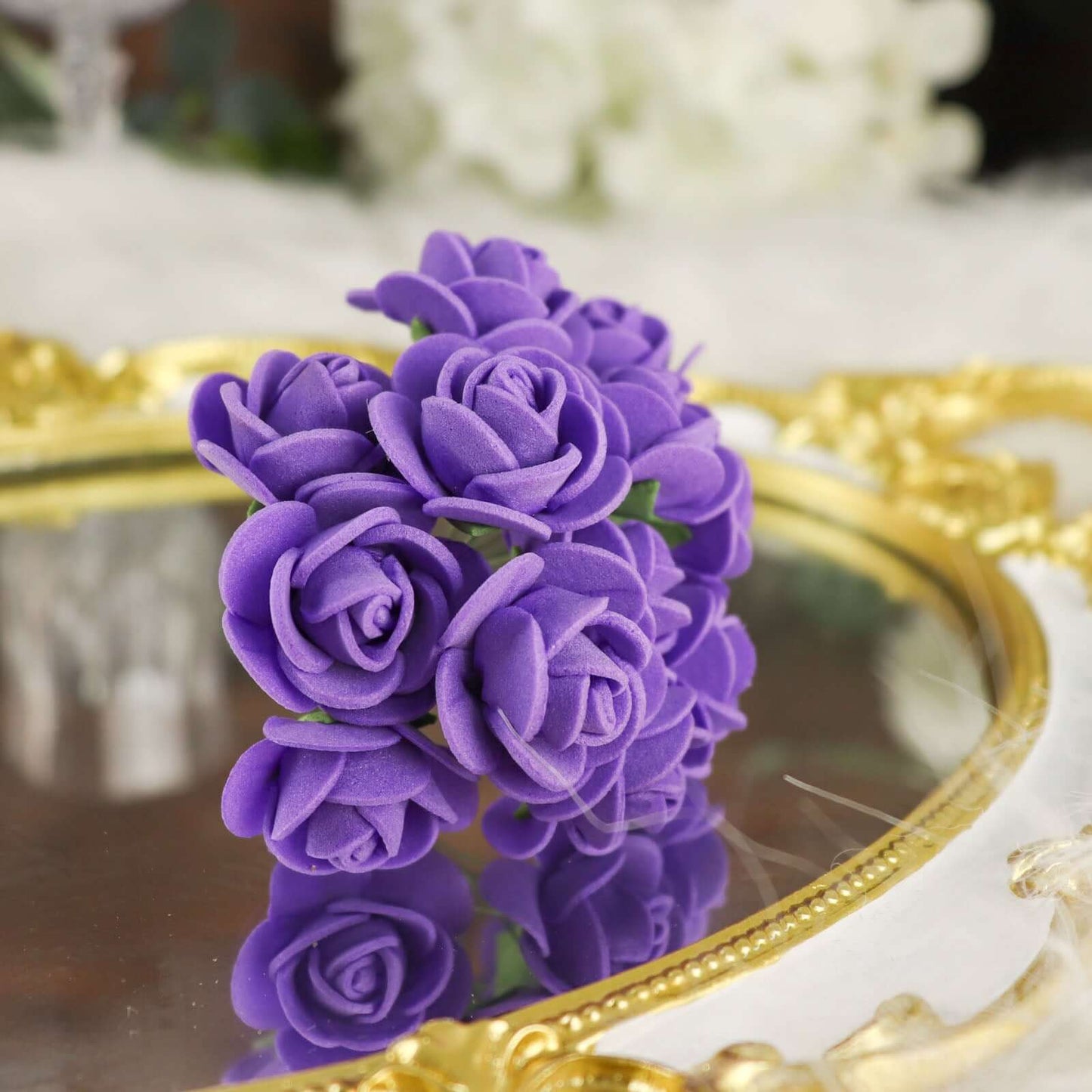 48 Roses 1" Purple Real Touch Artificial DIY Foam Rose Flowers With Stem, Craft Rose Buds