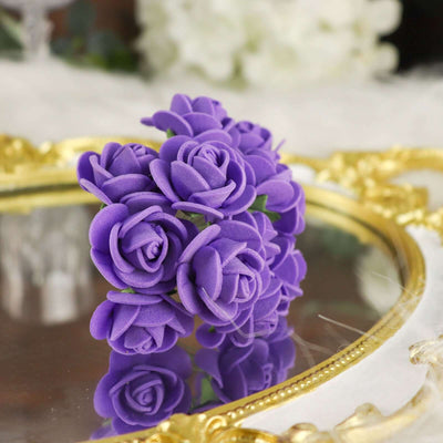 48 Roses 1" Purple Real Touch Artificial DIY Foam Rose Flowers With Stem, Craft Rose Buds